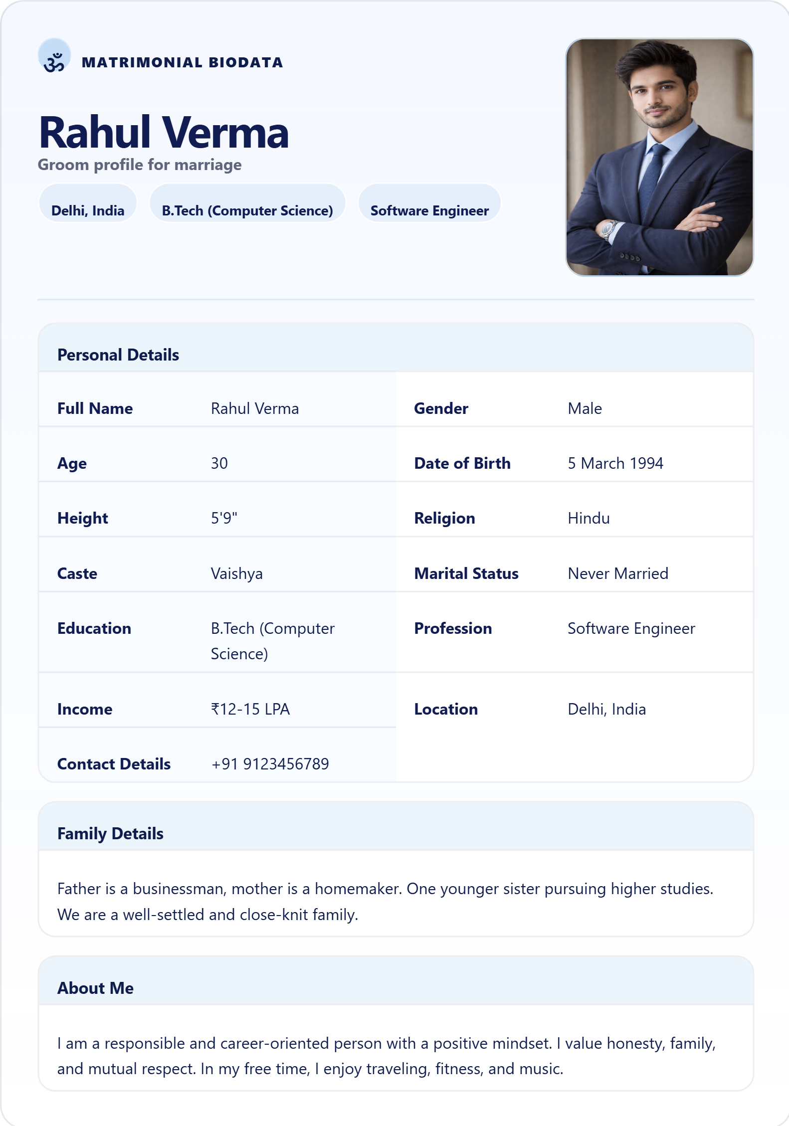 Photo based biodata template preview