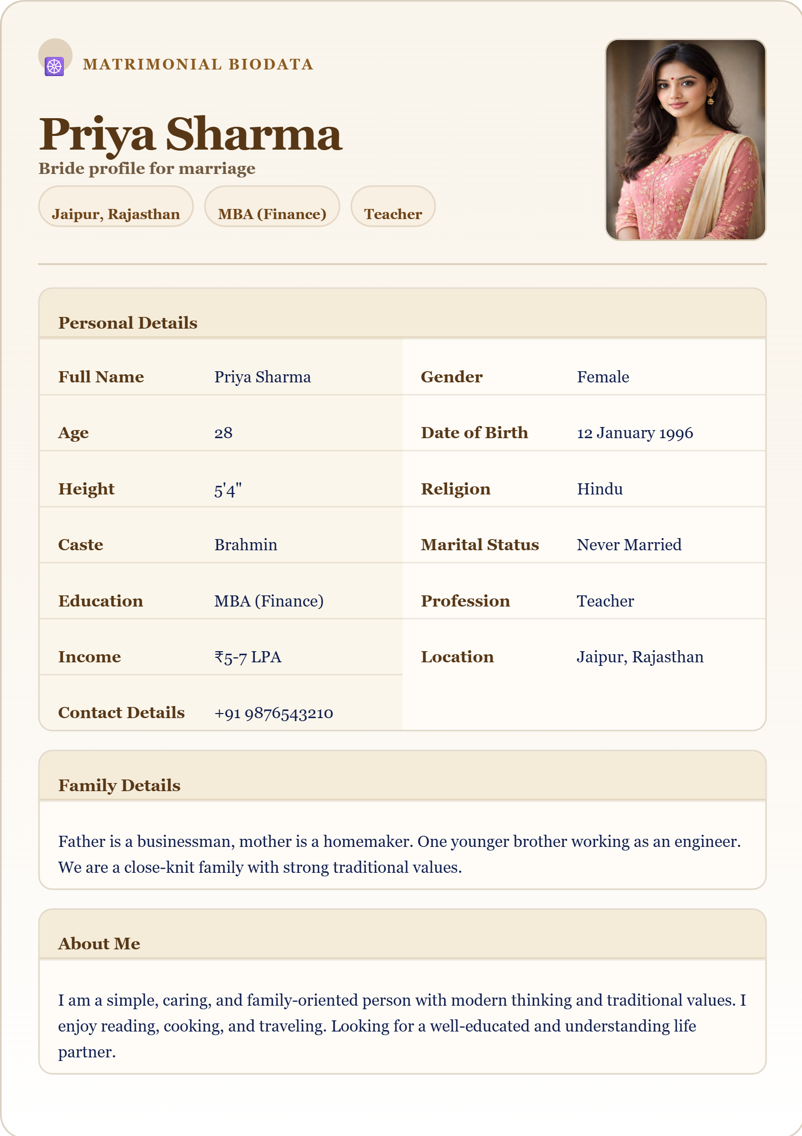 Traditional biodata template preview